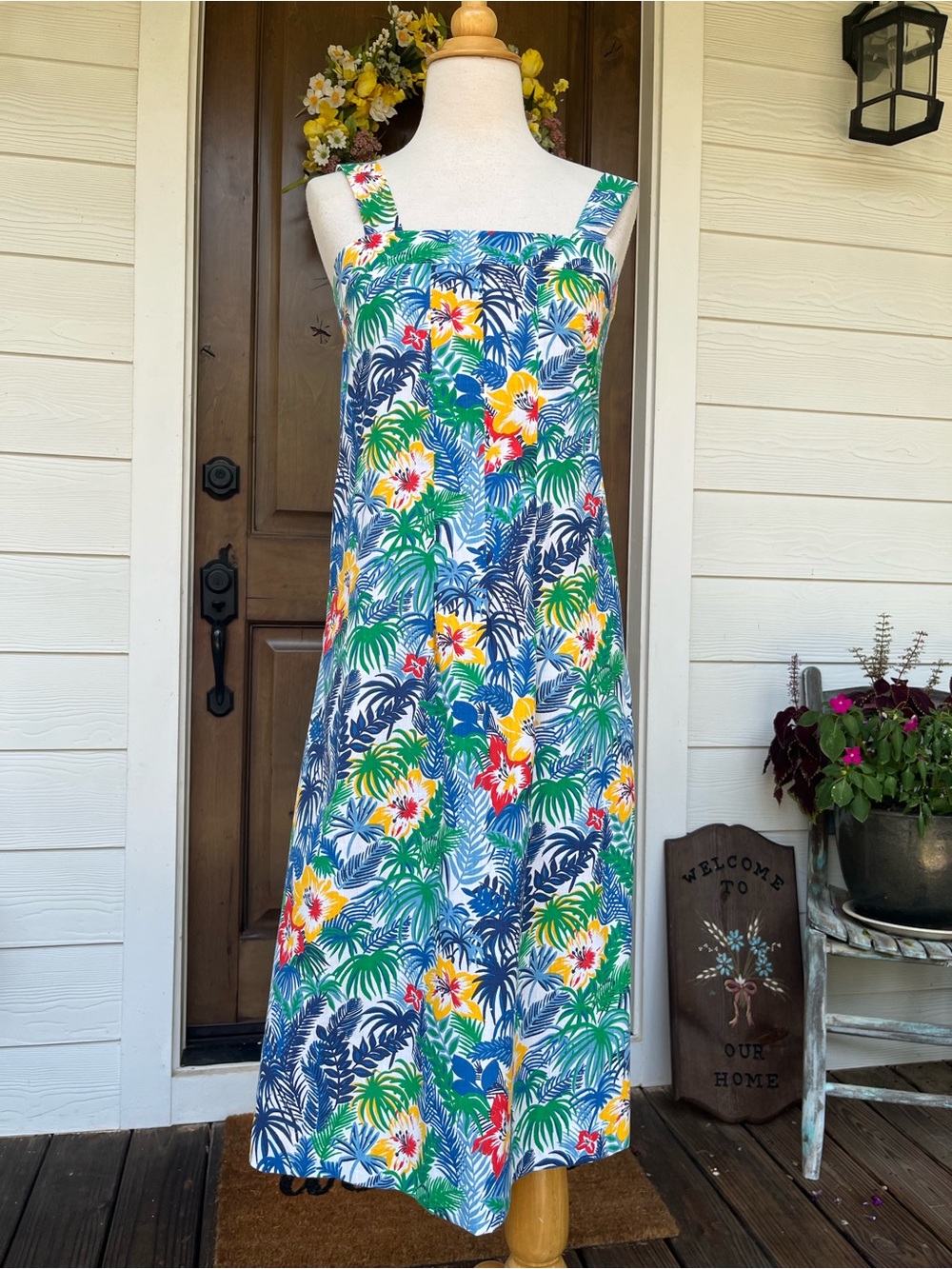 Vintage 1960s Tropical Floral Maxi Dress & Matching Cropped Jacket Set